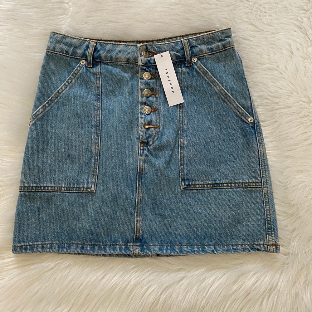 TOPSHOP Blue Denim Button Skirt Sz 6